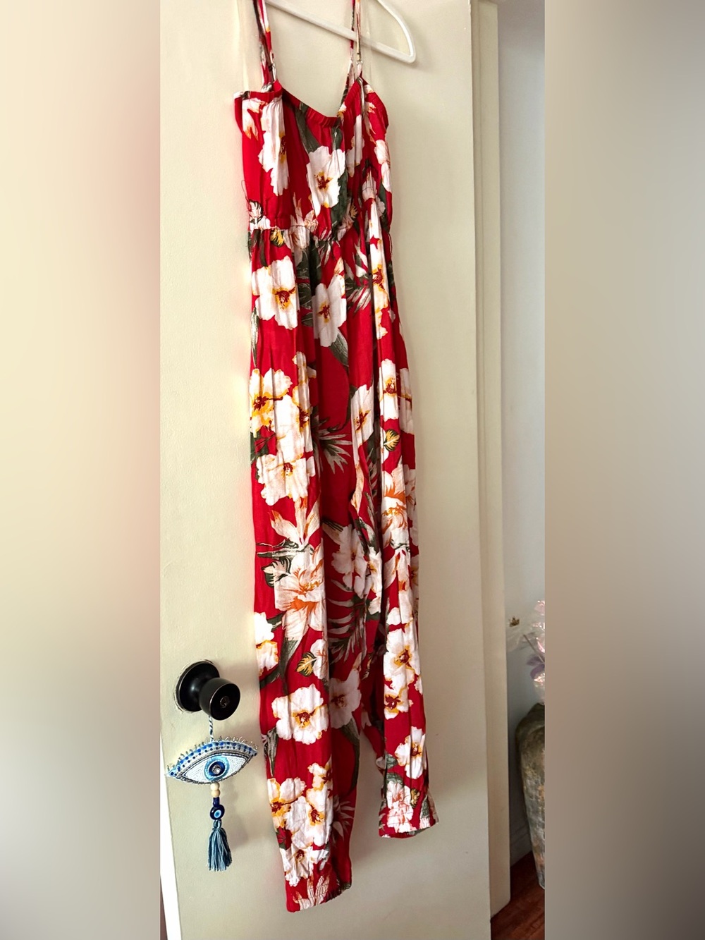 Derek Heart Red Floral Spaghetti-Strap Jumpsuit